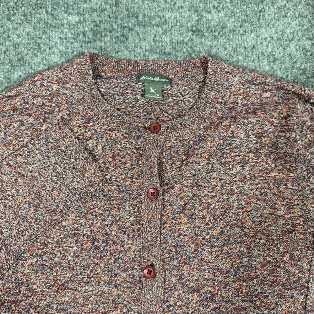 Eddie Bauer Cardigan Marled Knit Button Front Womens Medium M Red Cotton EUC